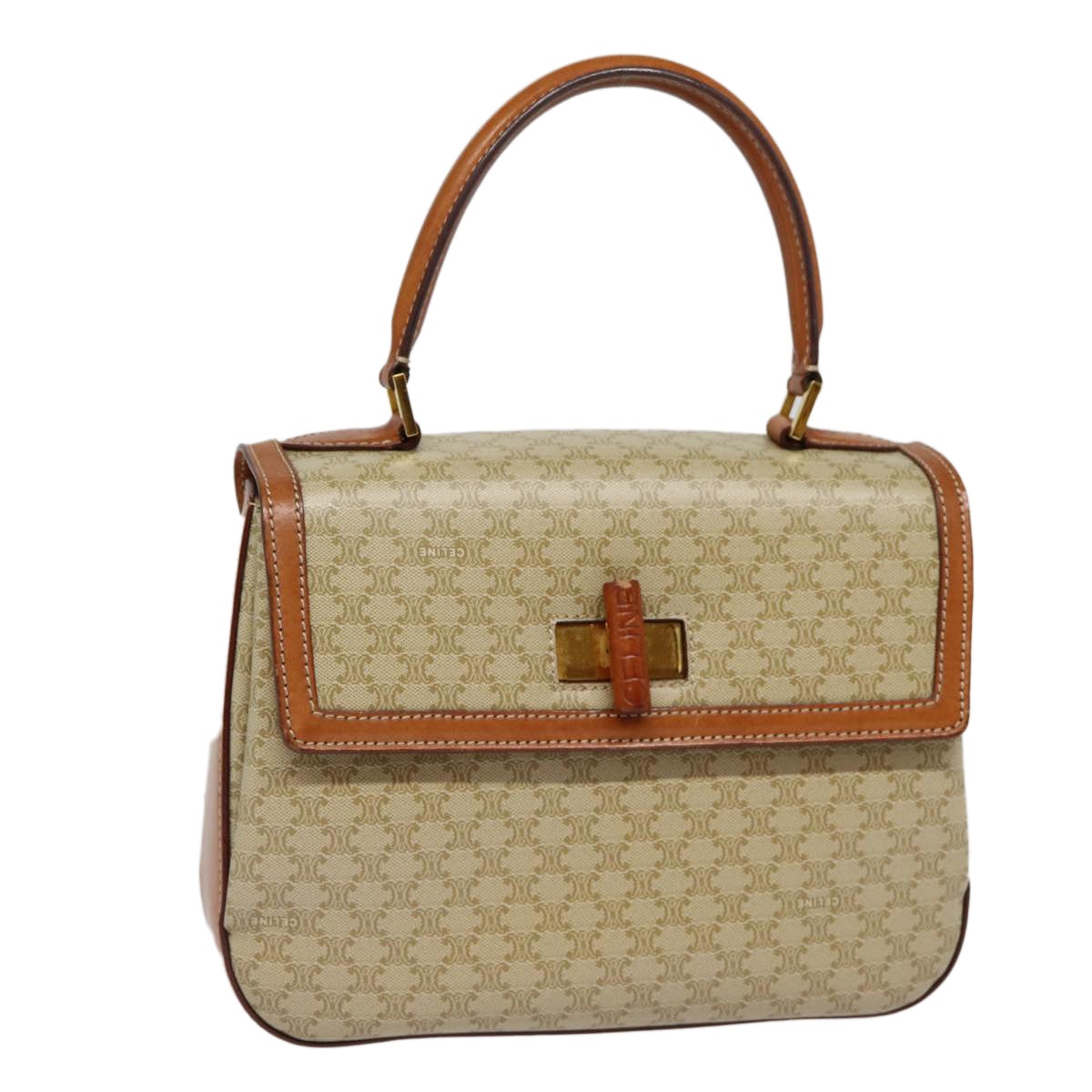 Celine Macadam Canvas Hand Bag Beige Gold